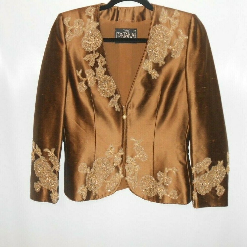 Fontana Couture Suit Sz 6 Sz 40 Brown Tan Nude Omb